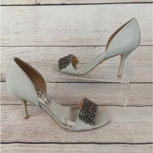 Badgley Mischka Womens d'Orsay High-Heel Pumps Sz 7.5M Pewter Gray Silver Satin